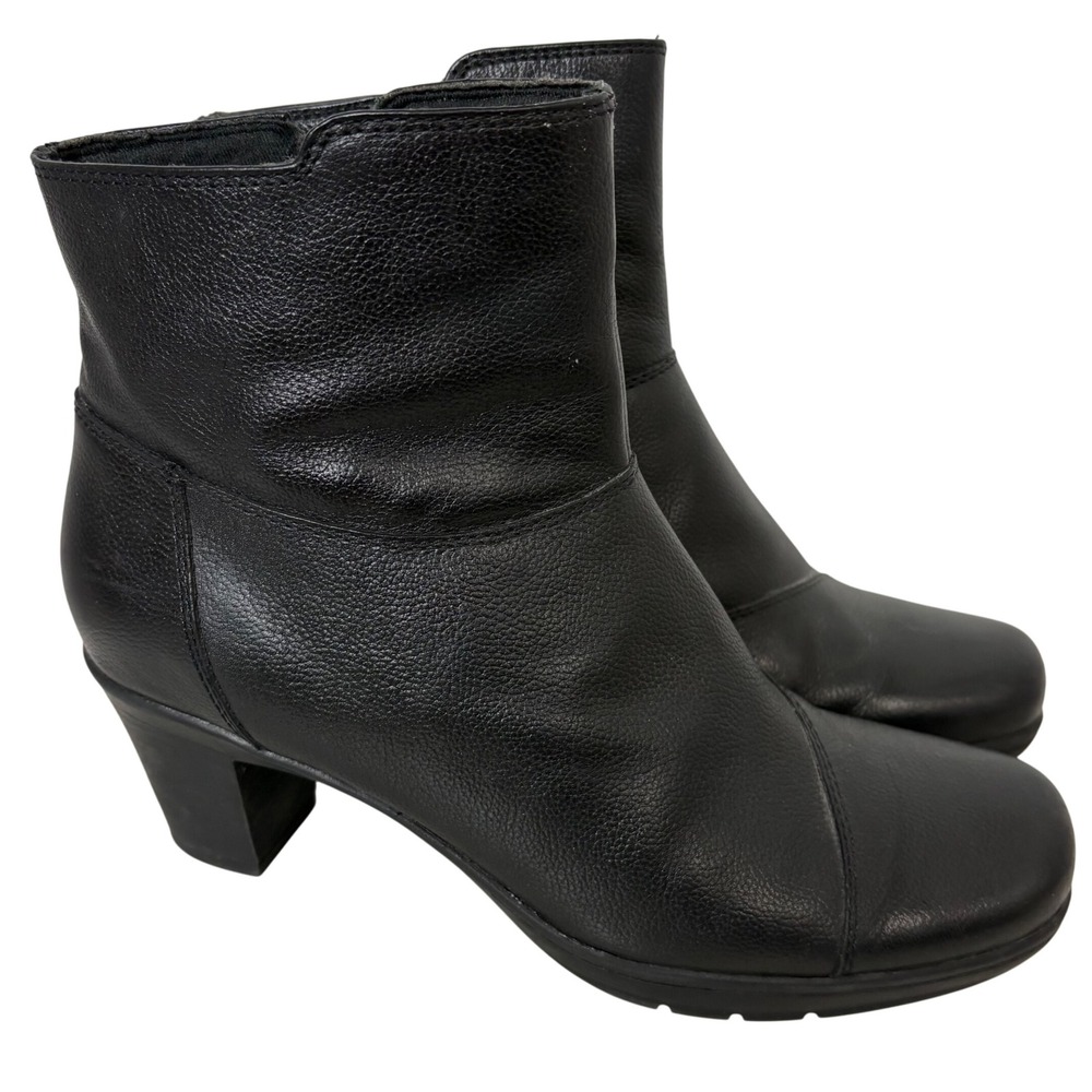 Clarks Black Leather Mid-Heel Ankle Booties